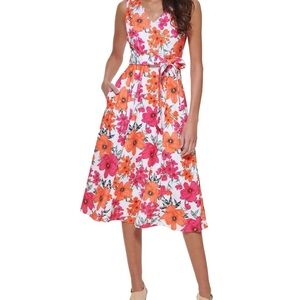 Calvin Klein Floral Dress - Orange and Pink